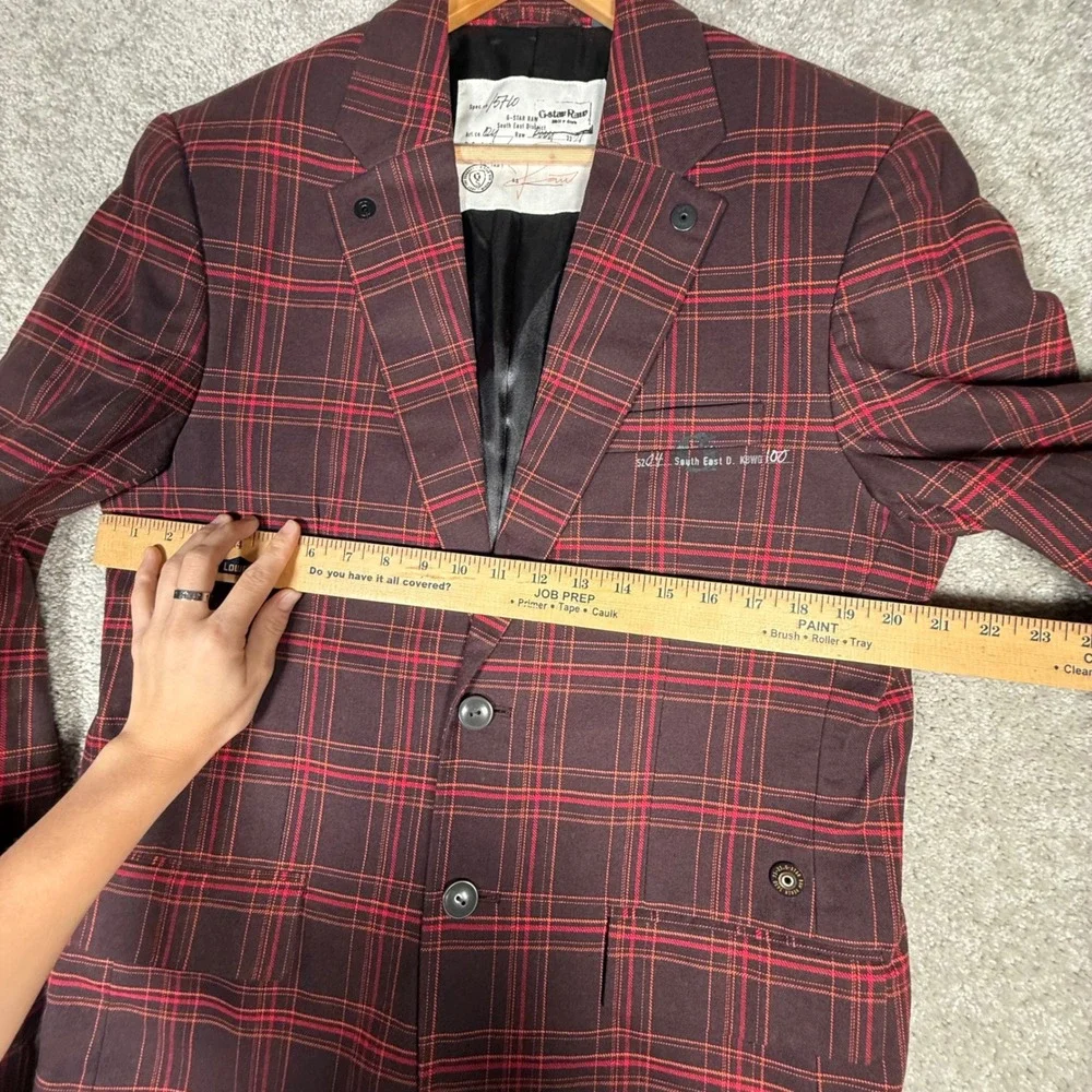 G-Star Raw Denim Men's XL Plaid Blazer Jacket Burgundy Red South East D